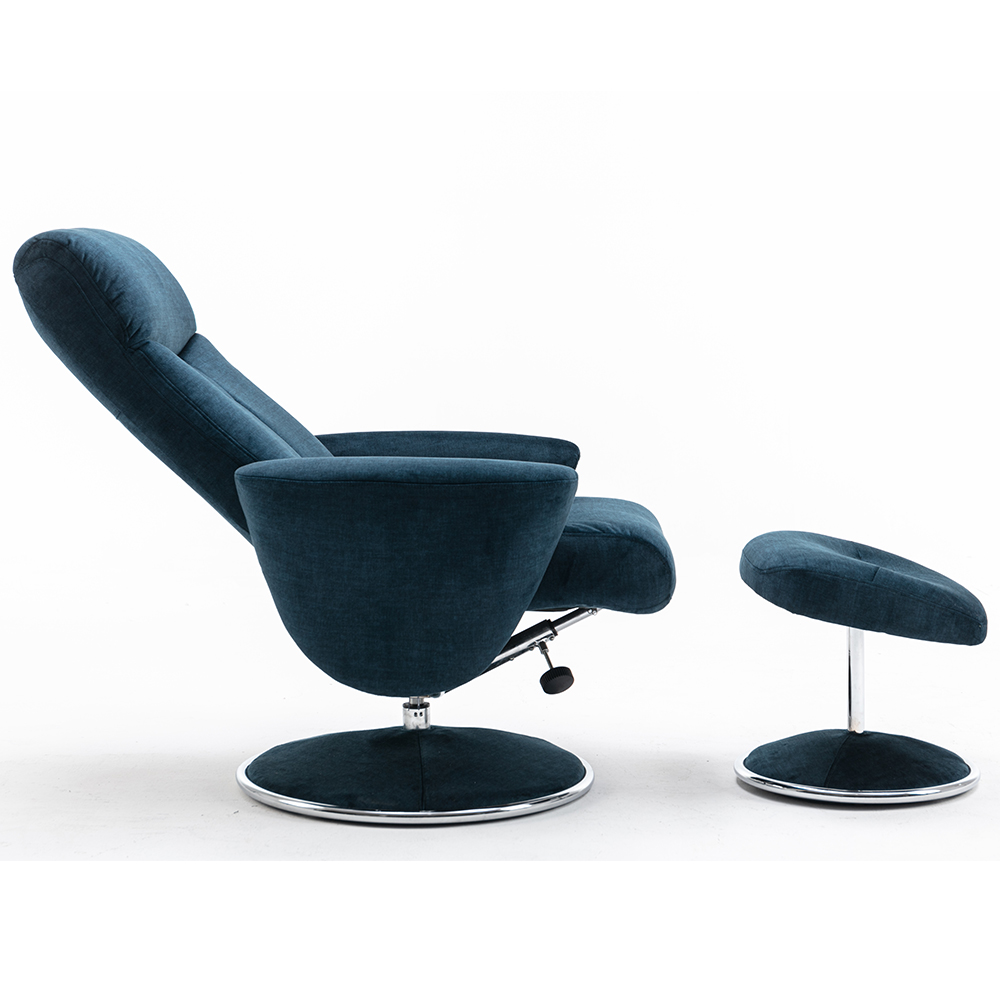 Poznan Fabric Recliner Chair With Stool In Deep Sea