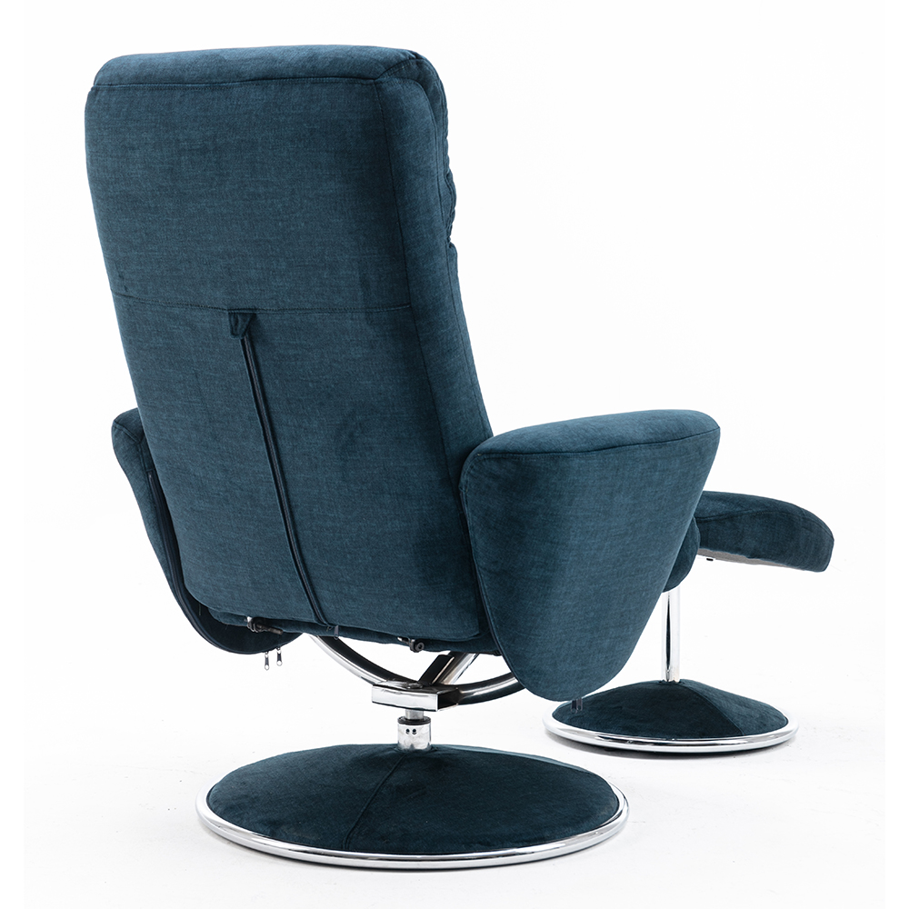 Poznan Fabric Recliner Chair With Stool In Deep Sea