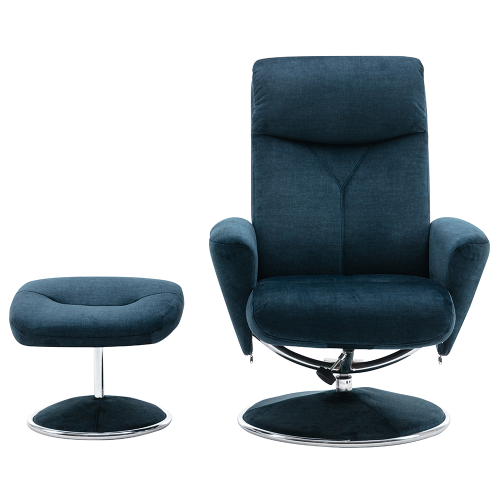 Poznan Fabric Recliner Chair With Stool In Deep Sea