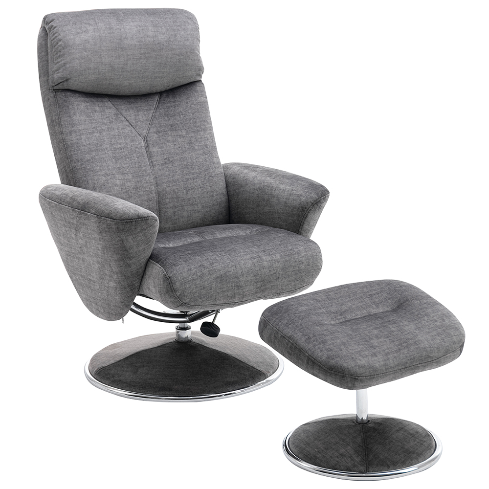 Poznan Fabric Recliner Chair With Stool In Graphite
