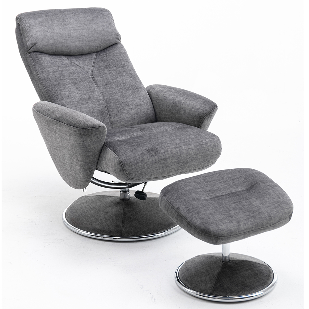Poznan Fabric Recliner Chair With Stool In Graphite