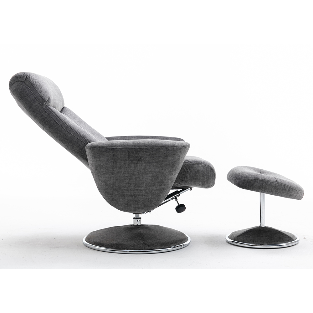Poznan Fabric Recliner Chair With Stool In Graphite