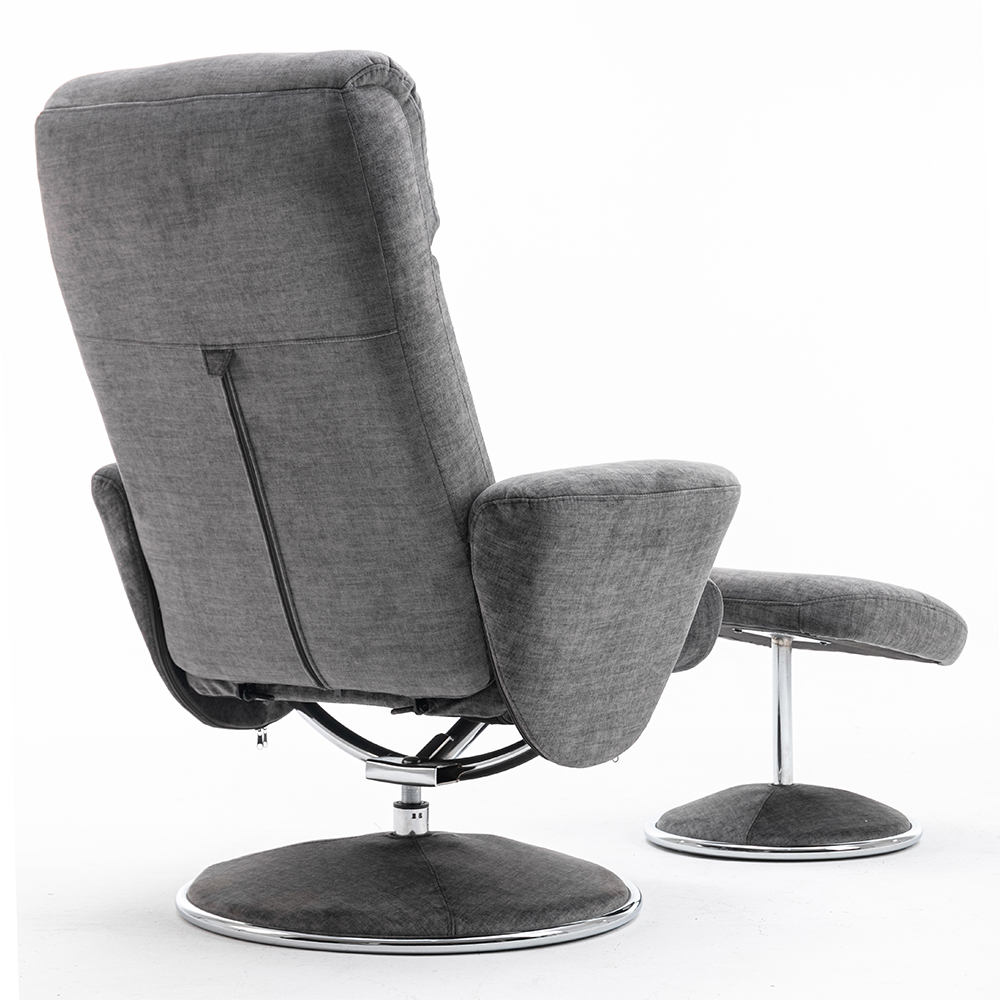 Poznan Fabric Recliner Chair With Stool In Graphite