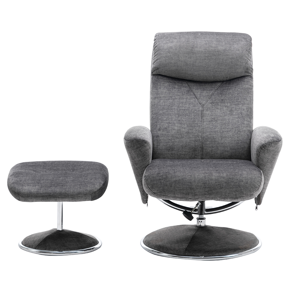 Poznan Fabric Recliner Chair With Stool In Graphite