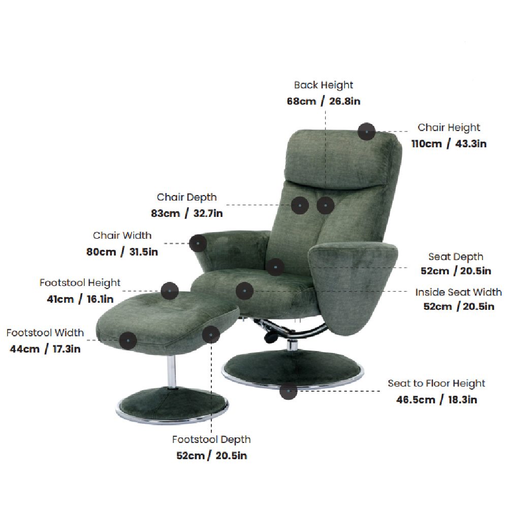 Poznan Fabric Recliner Chair With Stool In Graphite