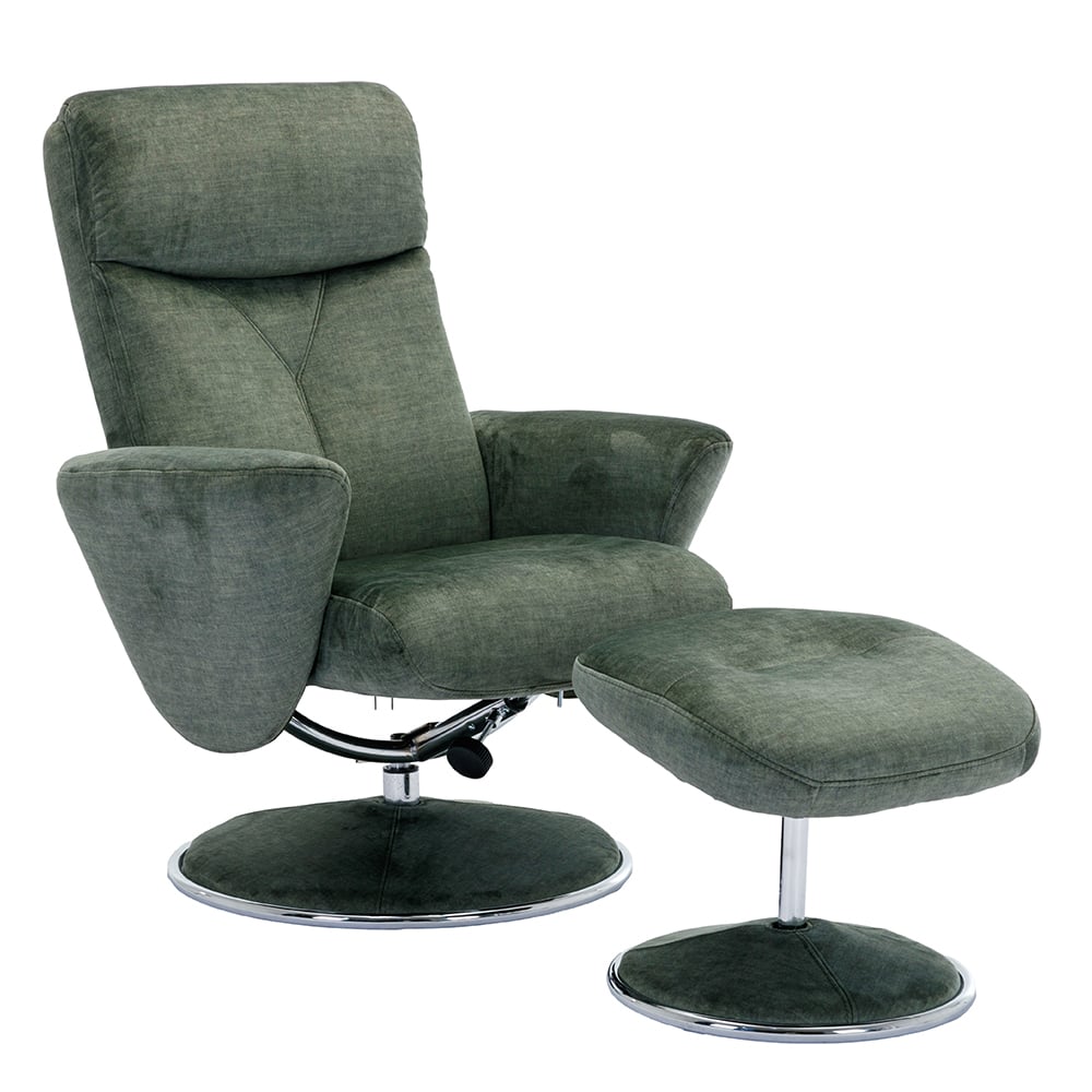 Poznan Fabric Recliner Chair With Stool In Moss Green