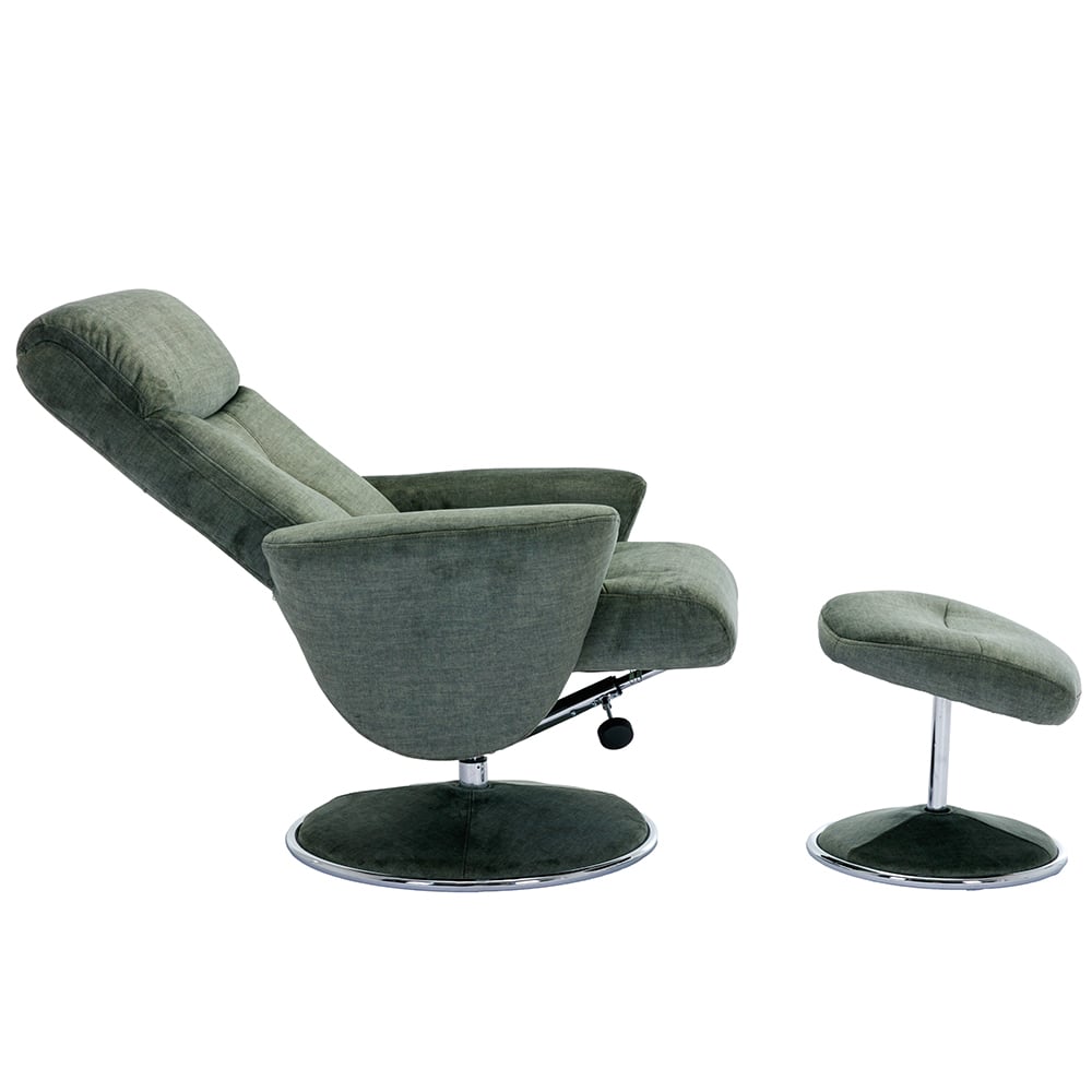 Poznan Fabric Recliner Chair With Stool In Moss Green