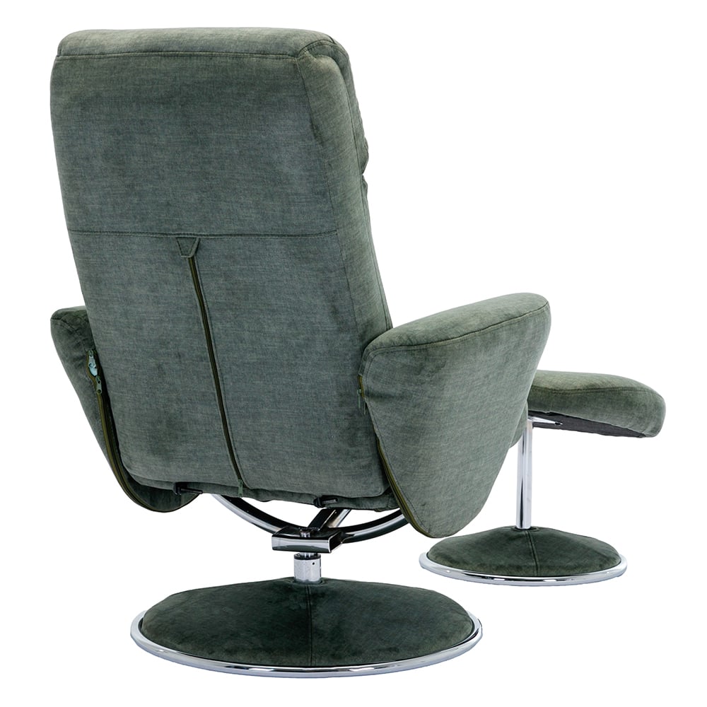 Poznan Fabric Recliner Chair With Stool In Moss Green