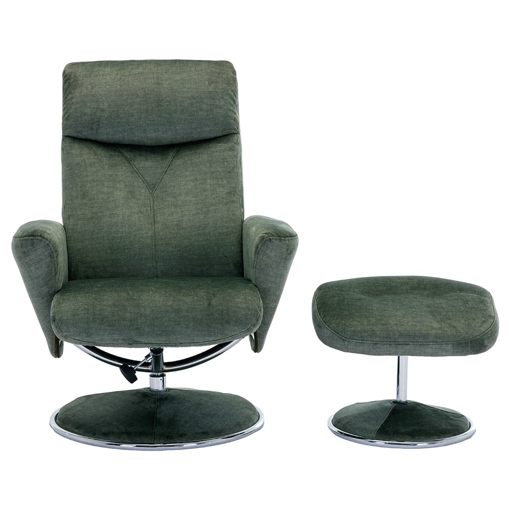 Poznan Fabric Recliner Chair With Stool In Moss Green