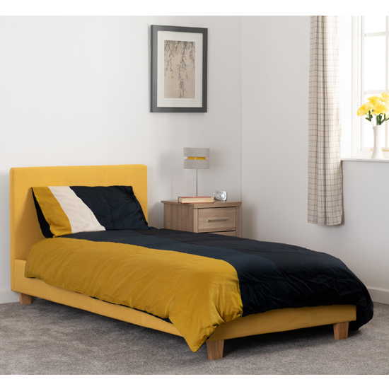 Photo of Prenon fabric upholstered single bed in mustard