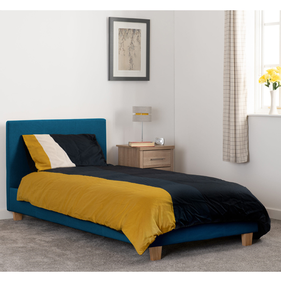 Photo of Prenon fabric upholstered single bed in petrol blue