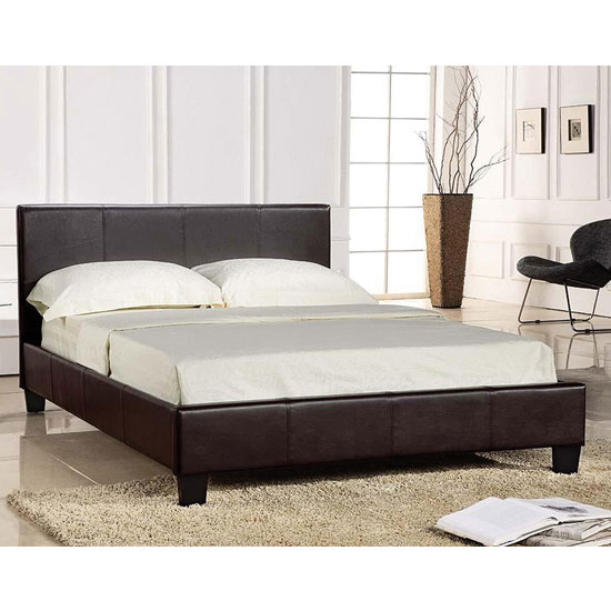 Prescot Faux Leather King Size Bed In Brown Furniture in Fashion