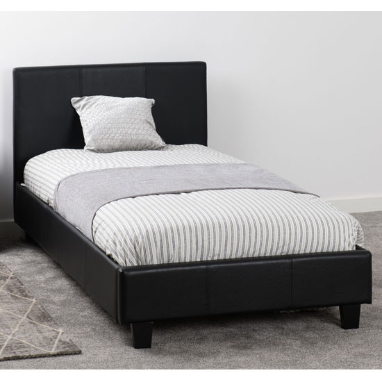 Prescot Faux Leather Single Bed In Black