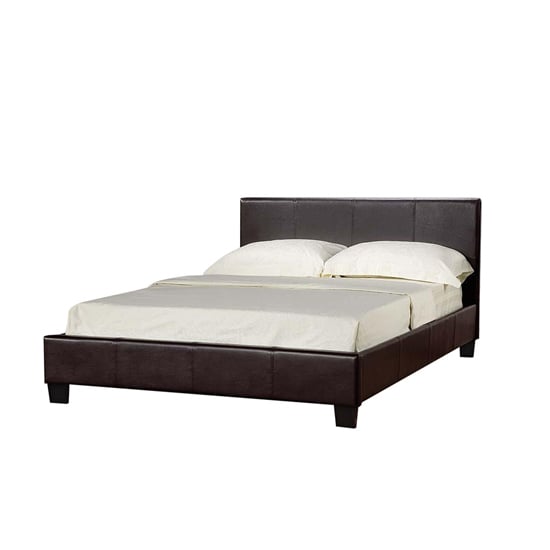 Prescot Plus Hydraulic Leather Small Double Bed In Brown