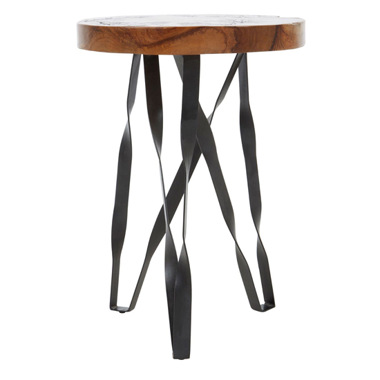 Praecipua Round Wooden Stool With Black Metal legs In Brown