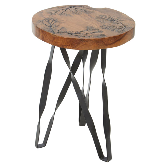 Praecipua Round Wooden Stool With Black Metal legs In Brown
