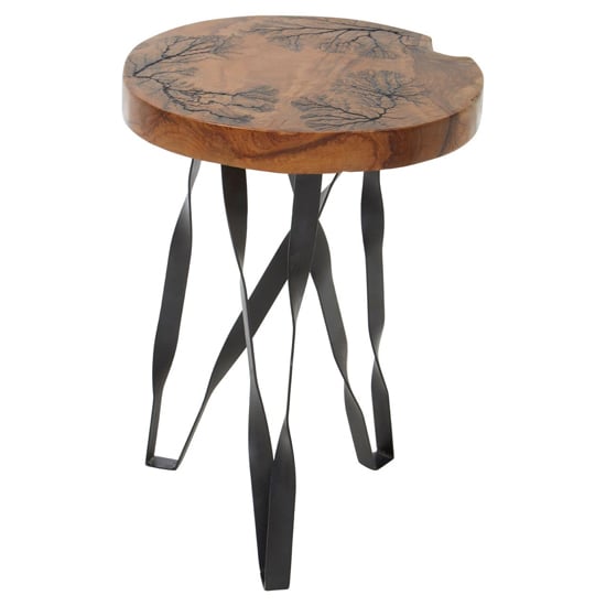 Photo of Praecipua round wooden stool with black metal legs in brown