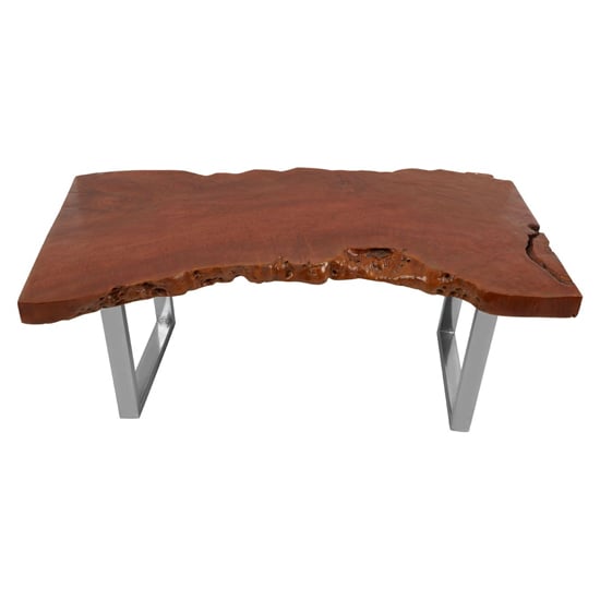 Praecipua Wooden Coffee Table With Silver Steel Base In Brown