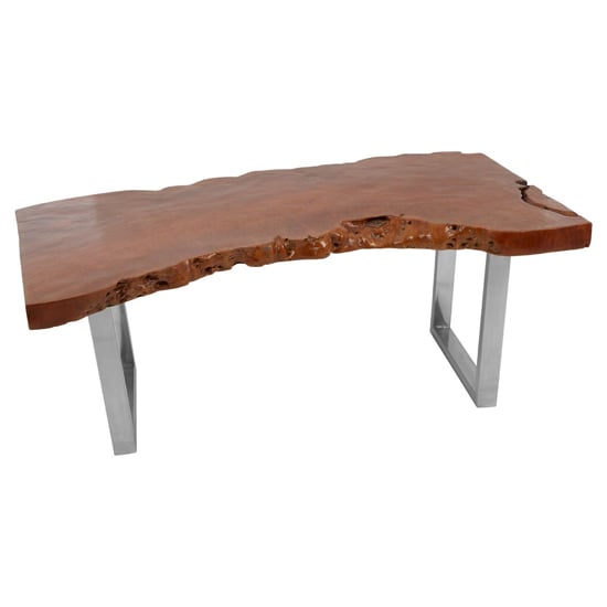 Praecipua Wooden Coffee Table With Silver Steel Base In Brown