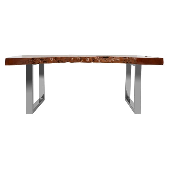 Photo of Praecipua wooden coffee table with silver steel base in brown