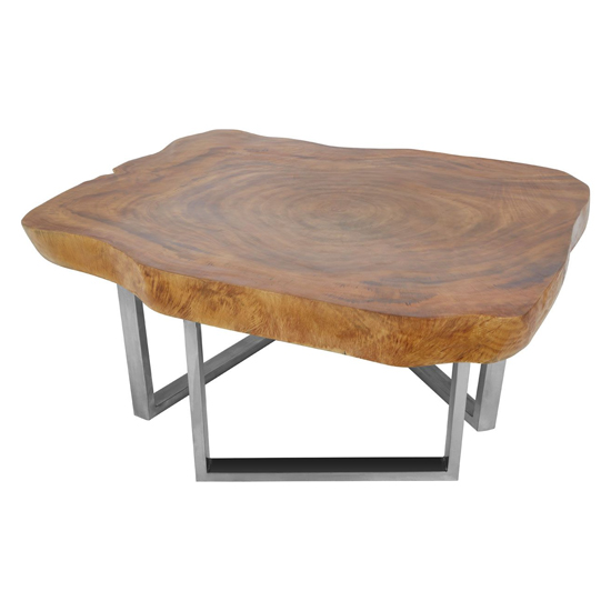 Praecipua Wooden Coffee Table With Silver Steel Base In Natural