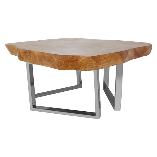 Praecipua Wooden Coffee Table With Silver Steel Base In Natural