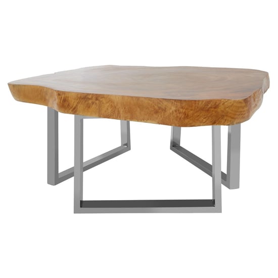 Read more about Praecipua wooden coffee table with silver steel base in natural