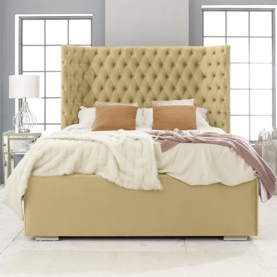 Product photograph of Prague Plush Velvet Double Bed In Beige from Furniture in Fashion