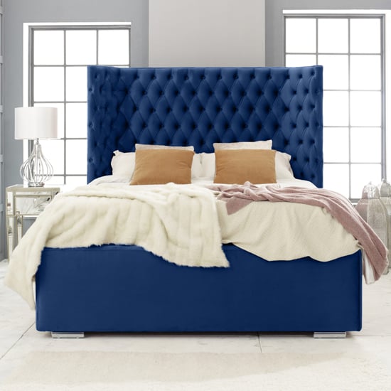 Prague Plush Velvet Double Bed In Blue