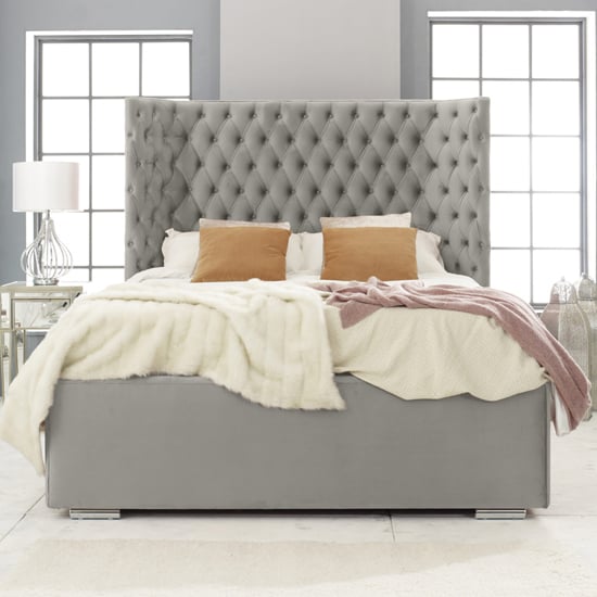 Product photograph of Prague Plush Velvet Double Bed In Grey from Furniture in Fashion