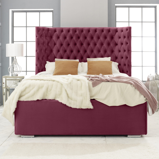 Product photograph of Prague Plush Velvet Double Bed In Maroon from Furniture in Fashion
