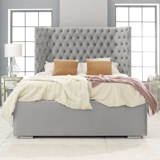 Product photograph of Prague Plush Velvet Double Bed In Silver from Furniture in Fashion