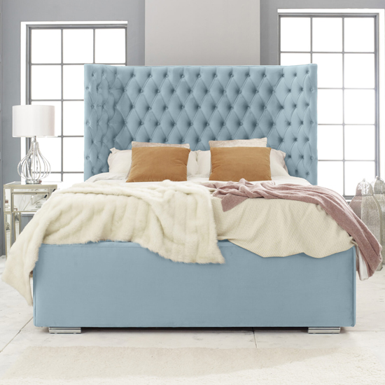 Prague Plush Velvet Small Double Bed In Duck Egg Furniture in Fashion