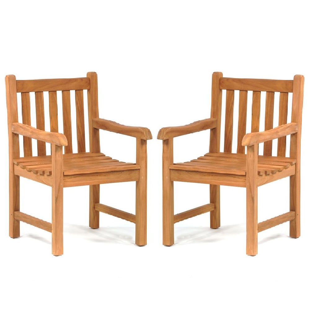 Product photograph of Prague Teak Wooden Outdoor Arm Chairs In Pair from Furniture in Fashion
