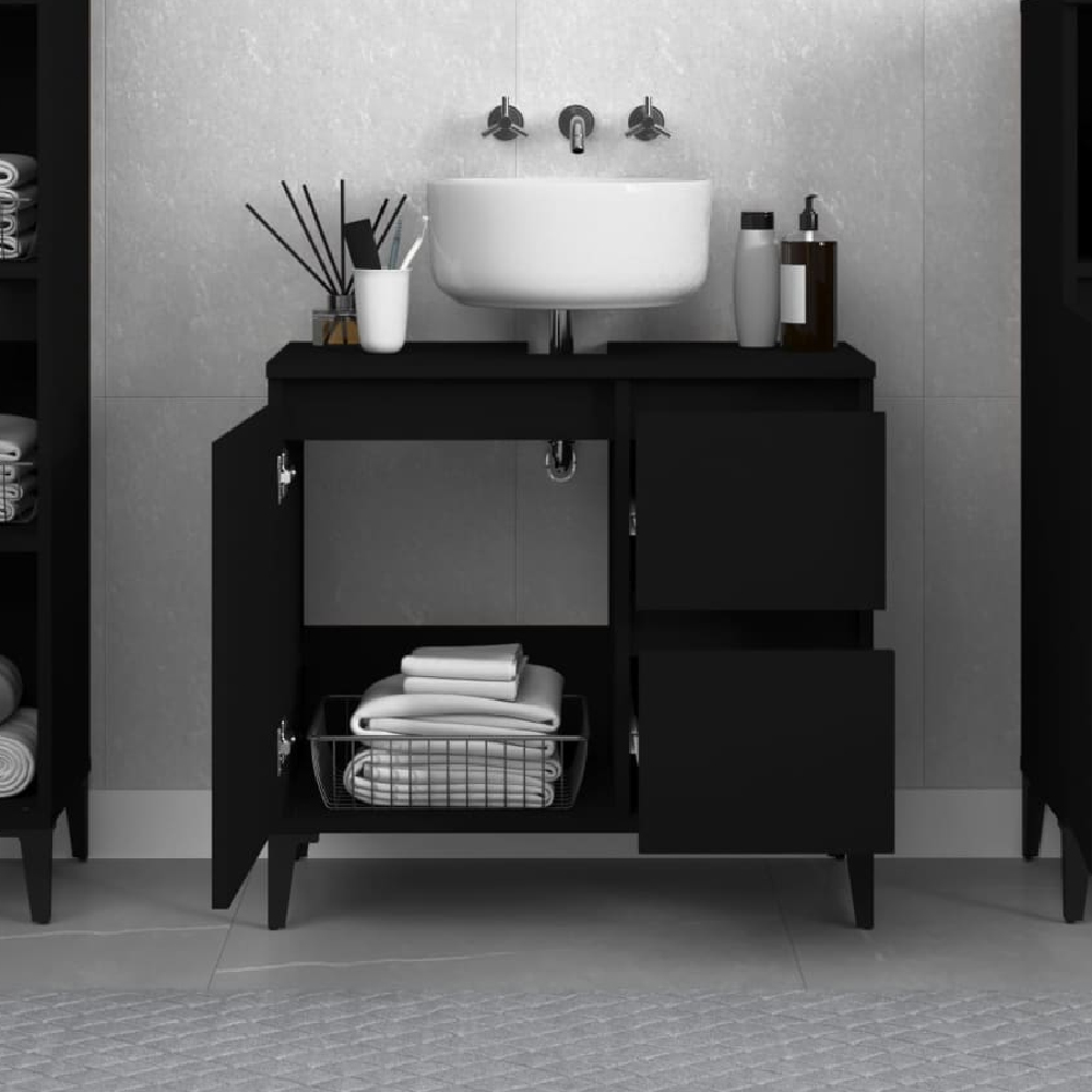 Read more about Prague wooden vanity unit with black legs in black
