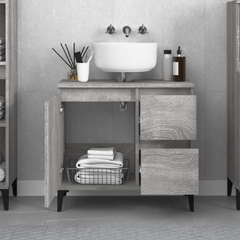 Read more about Prague wooden vanity unit with black legs in grey sonoma