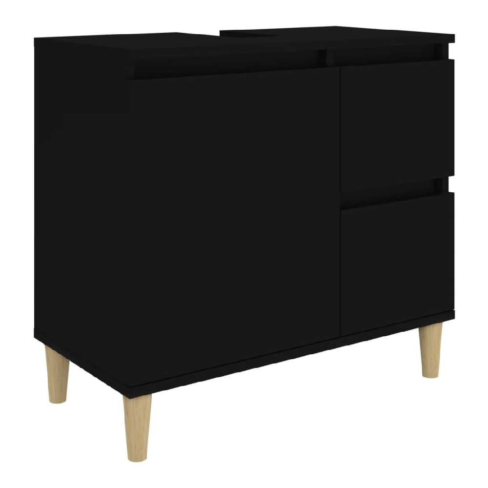 Prague Wooden Vanity Unit With Oak Legs In Black