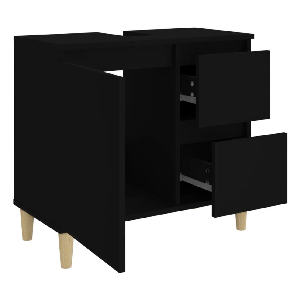 Prague Wooden Vanity Unit With Oak Legs In Black