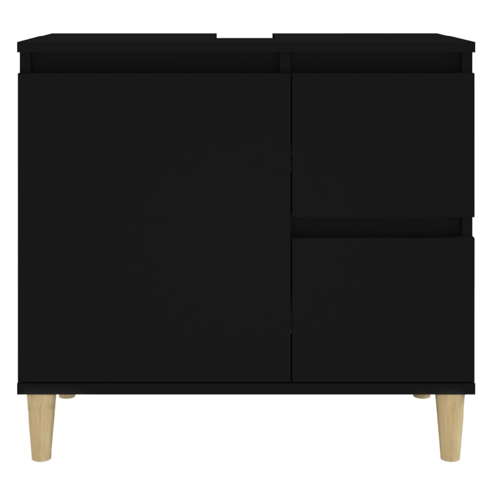 Prague Wooden Vanity Unit With Oak Legs In Black