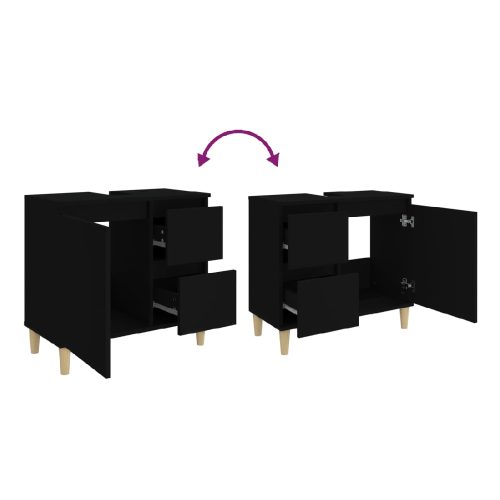 Prague Wooden Vanity Unit With Oak Legs In Black