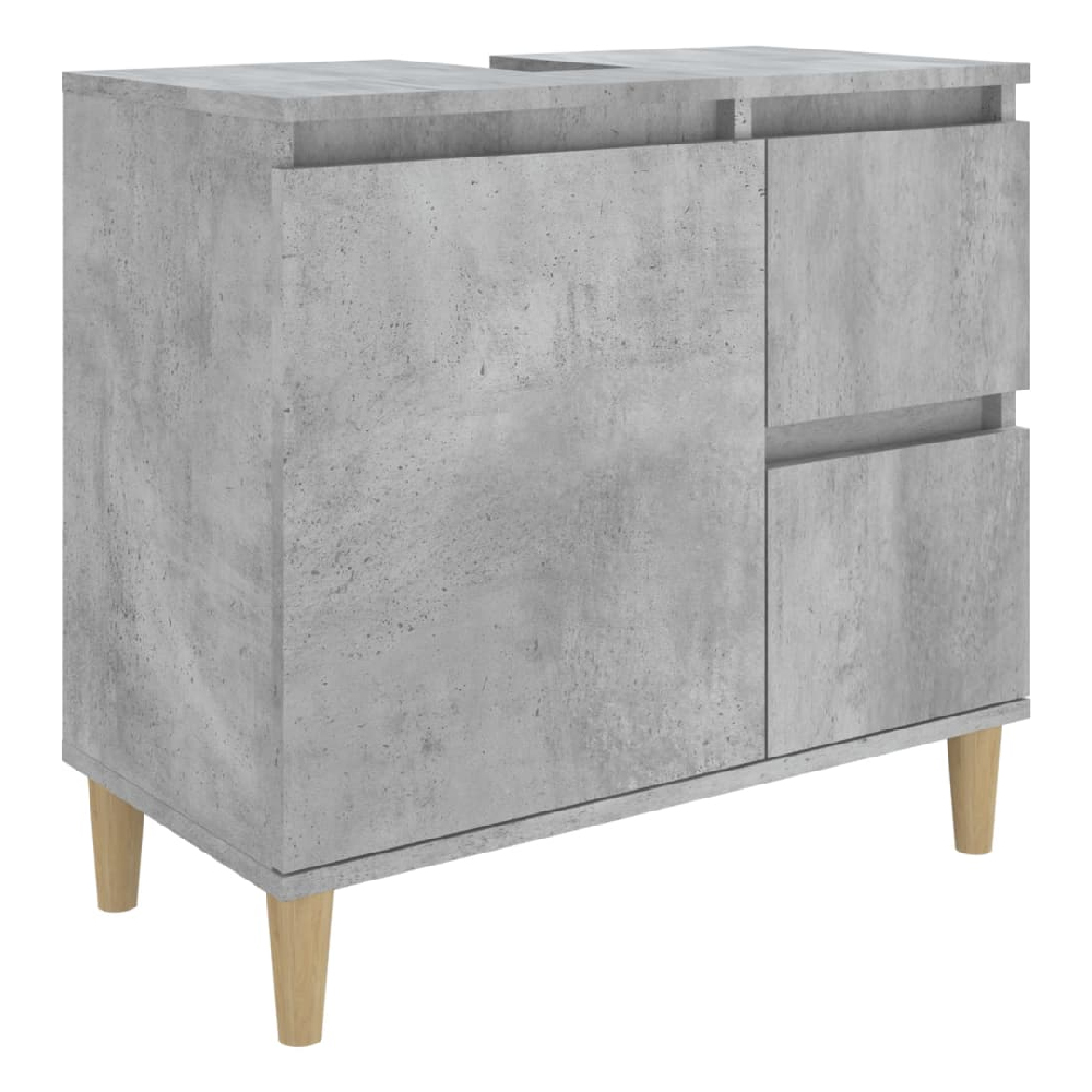 Prague Wooden Vanity Unit With Oak Legs In Concrete Grey