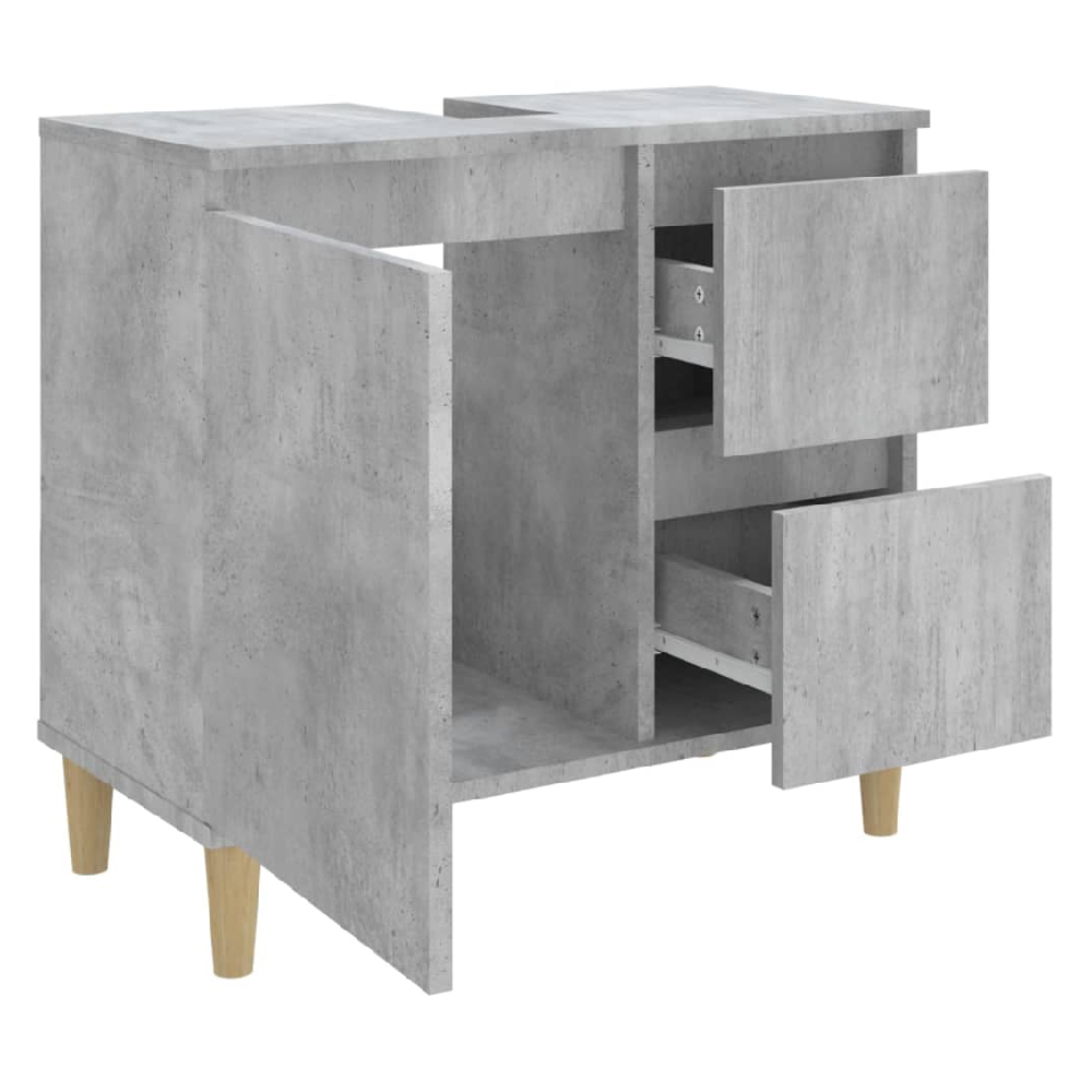 Prague Wooden Vanity Unit With Oak Legs In Concrete Grey