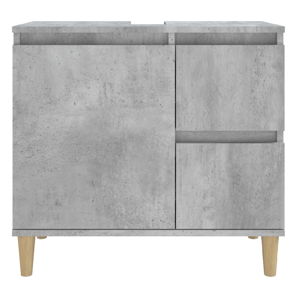 Prague Wooden Vanity Unit With Oak Legs In Concrete Grey