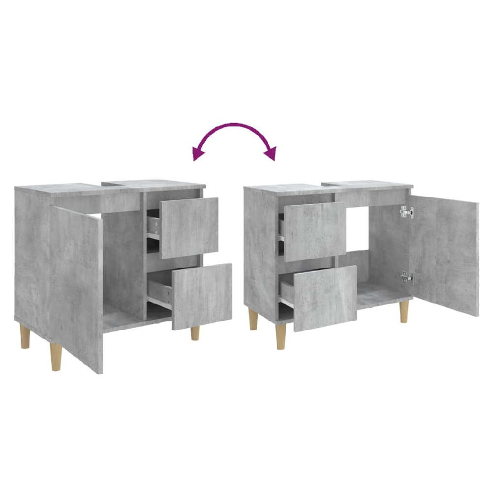 Prague Wooden Vanity Unit With Oak Legs In Concrete Grey