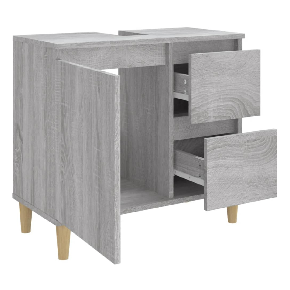 Prague Wooden Vanity Unit With Oak Legs In Grey Sonoma