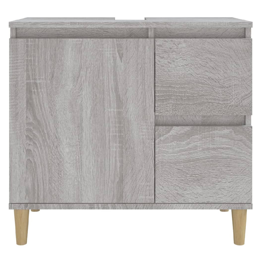 Prague Wooden Vanity Unit With Oak Legs In Grey Sonoma