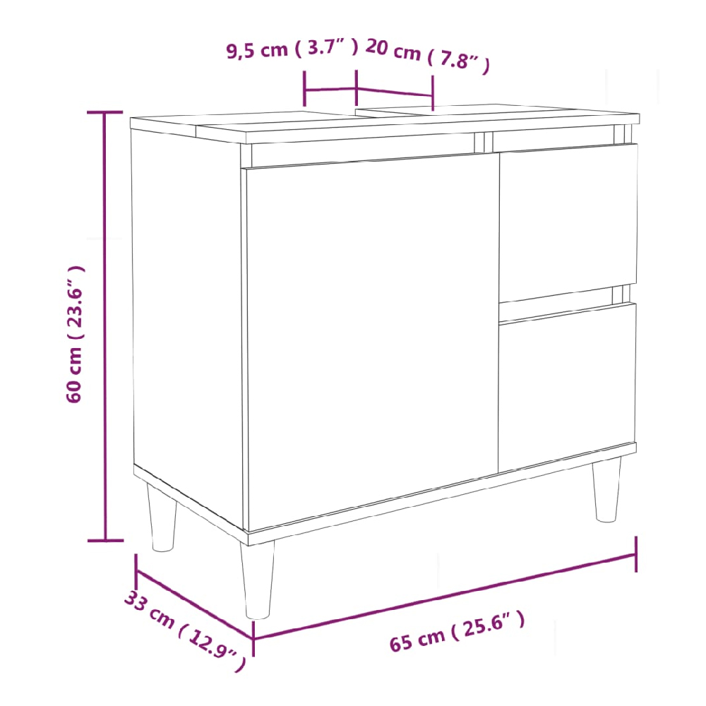 Prague Wooden Vanity Unit With Oak Legs In Grey Sonoma