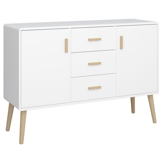 Praia Wooden Sideboard With 2 Doors 3 Drawers In Pure White