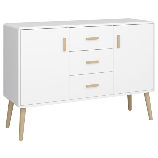 Praia Wooden Sideboard With 2 Doors 3 Drawers In Pure White thumbnail