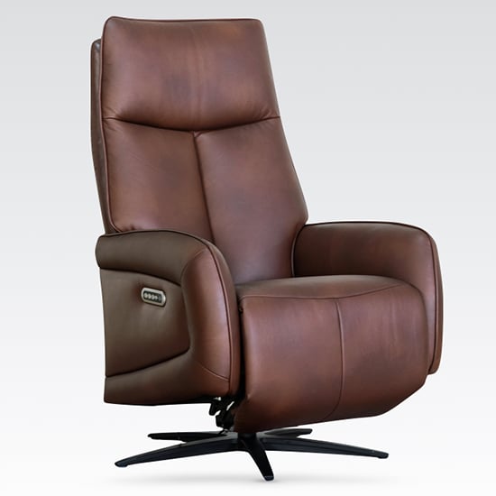 Product photograph of Prato Leather Swivel Recliner Armchair In Dark Brown from Furniture in Fashion